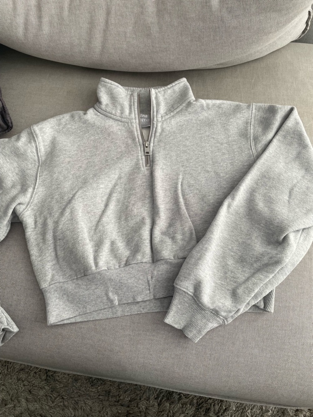 Aritzia TNA Light Grey Cropped Half-Zip Sweatshirt